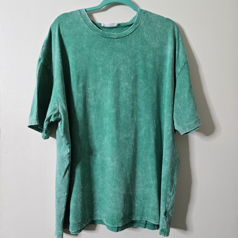 Zenana Green 90s Acid Wash Cotton Short Sleeve T-Shirt Size S/M